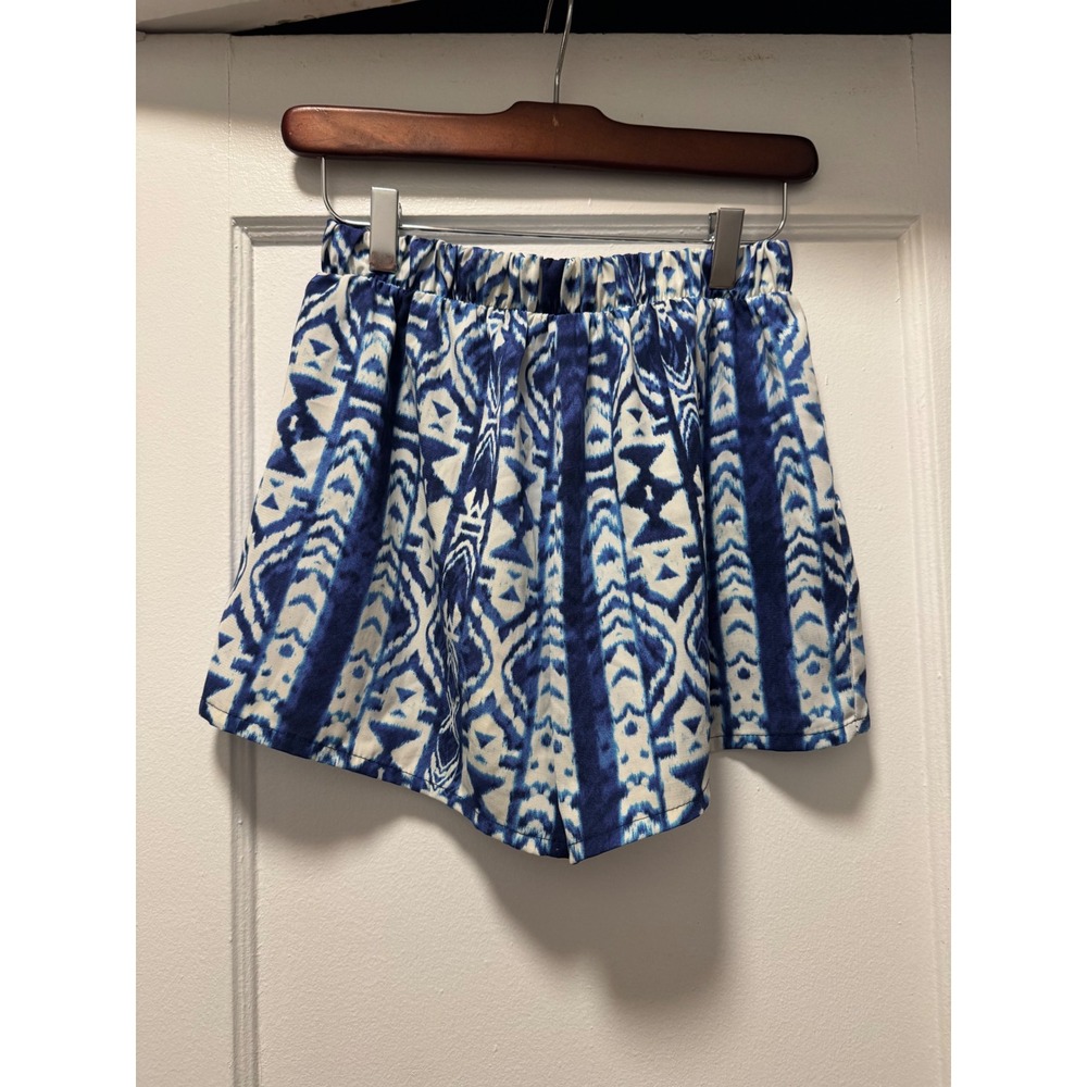 Julie Billiart Womens Blue White Ikat Tribal Print Elastic Waist Shorts Size M - Picture 2 of 3
